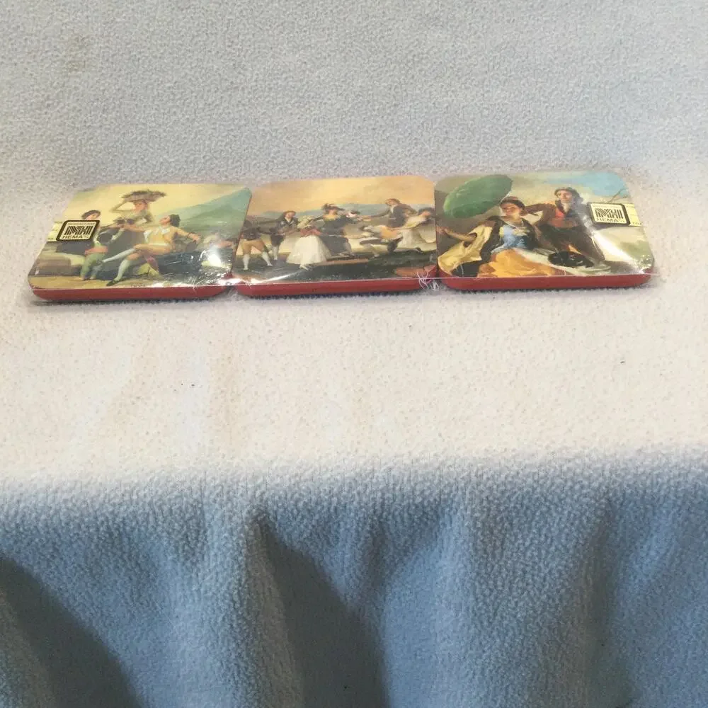 Vtg HEMA Goya Artwork‎ Spain Drink Coasters Set Of 6 In Original Package NEW Red